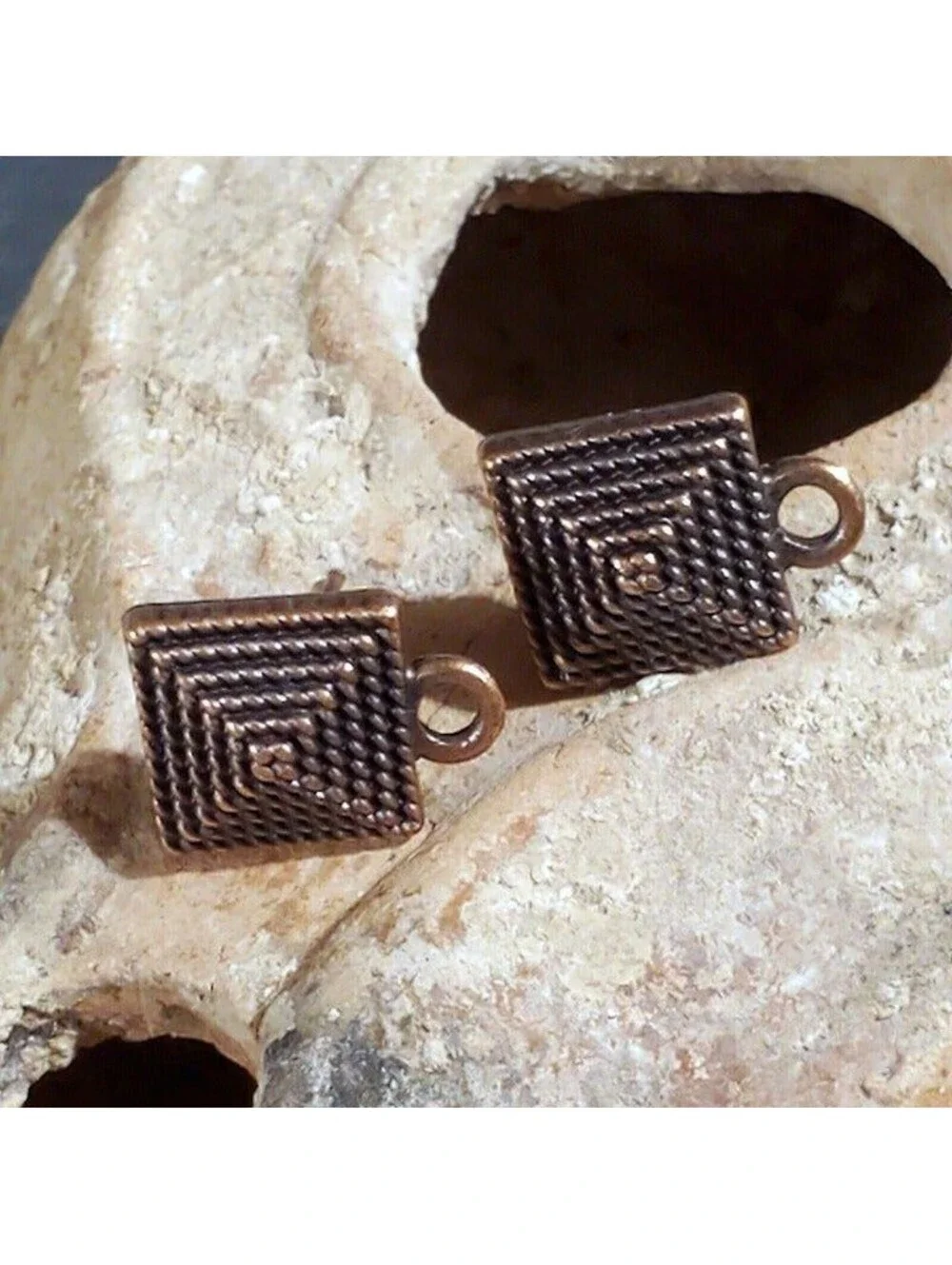Avant Garde Antique Copper Egyptian Pyramid Dotted Earring Post Findings 2 pcs